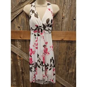 NWT Speechless pink and white sundress halter tie v neck lined sheer M open back